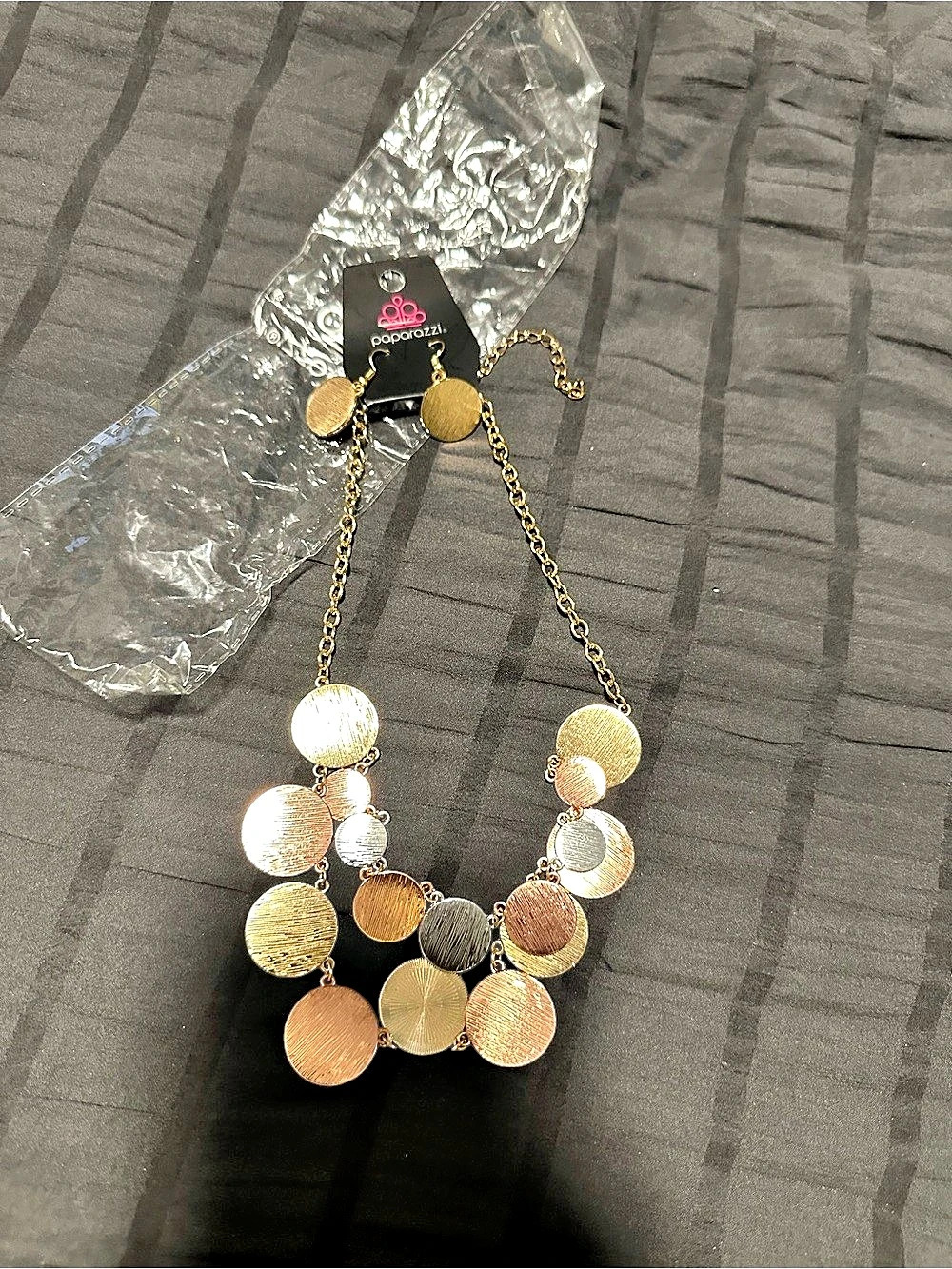 Premier Designs Statement Disc Necklace & Earrings Gold & Silver NWT